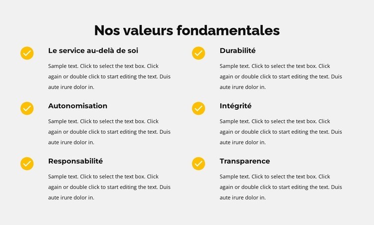 Nos valeurs fondamentales en liste Conception de site Web