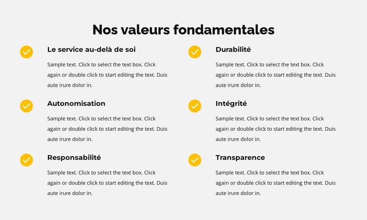 Nos valeurs fondamentales en liste Modèle CSS