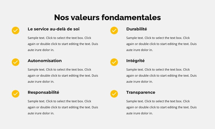 Nos valeurs fondamentales en liste Modèle HTML