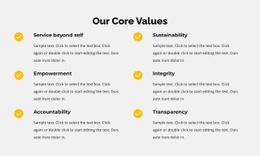 Our core values in list - Html Code Example by Nicepage