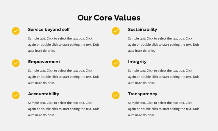 Our core values in list Html Code Example