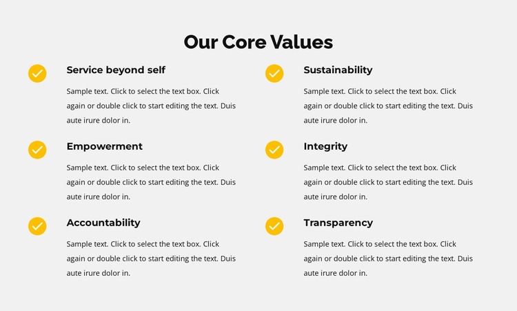 Our core values in list HTML Template