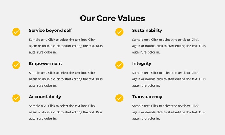 Our core values in list Html Website Builder