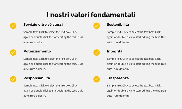 I nostri valori fondamentali in elenco Progettazione di siti web