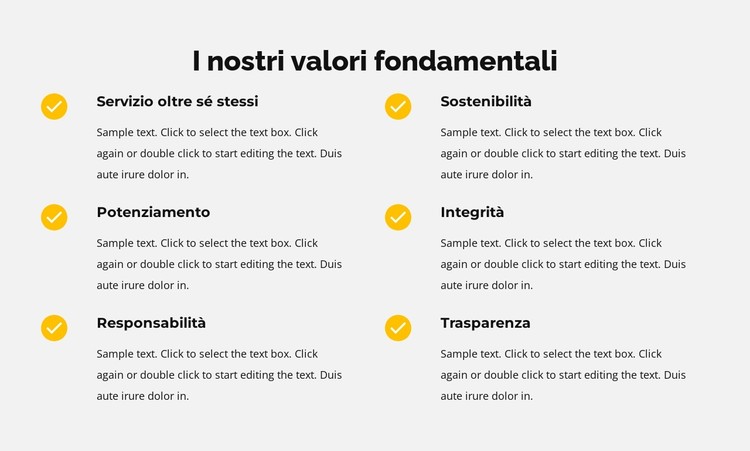 I nostri valori fondamentali in elenco Modello CSS