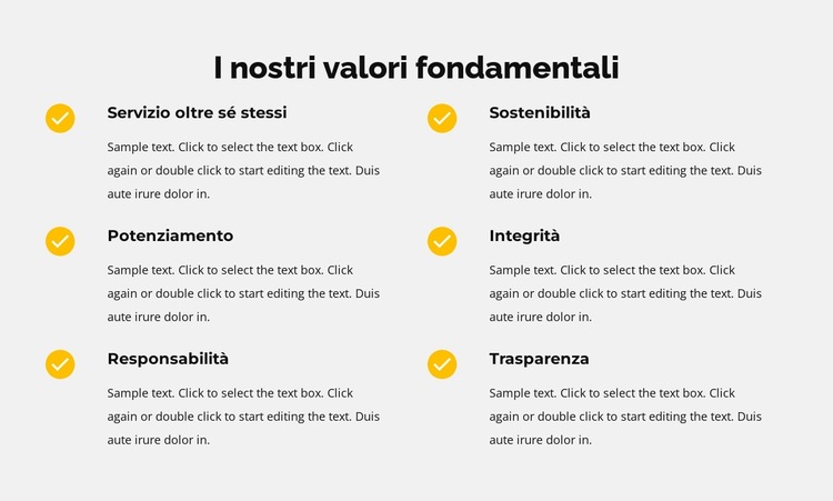 I nostri valori fondamentali in elenco Modello di sito Web