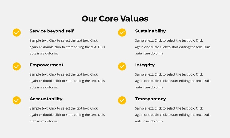 Our core values in list Joomla Page Builder