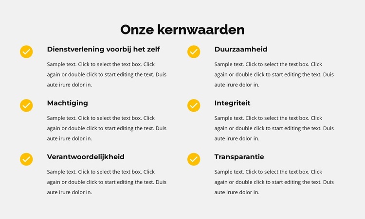 Onze kernwaarden in lijst WordPress-thema