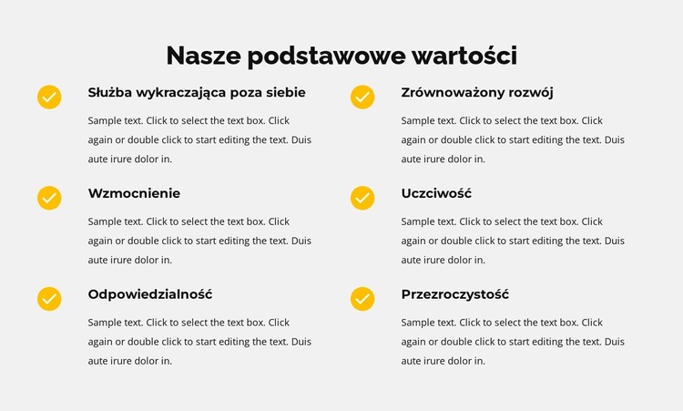 Nasze podstawowe wartości na liście Motyw WordPress