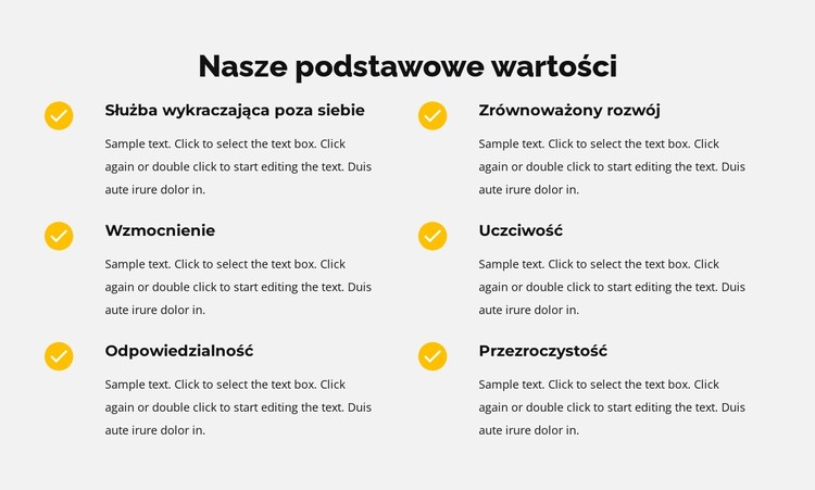 Nasze podstawowe wartości na liście Szablon CSS