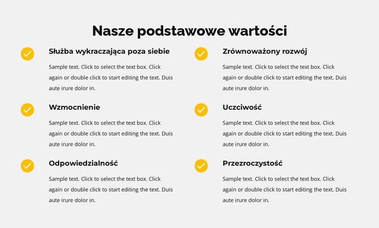 Nasze podstawowe wartości na liście Szablon Joomla