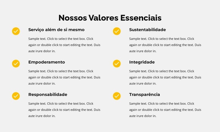 Nossos valores fundamentais na lista Design do site