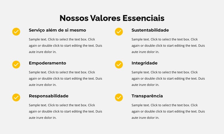 Nossos valores fundamentais na lista Template CSS