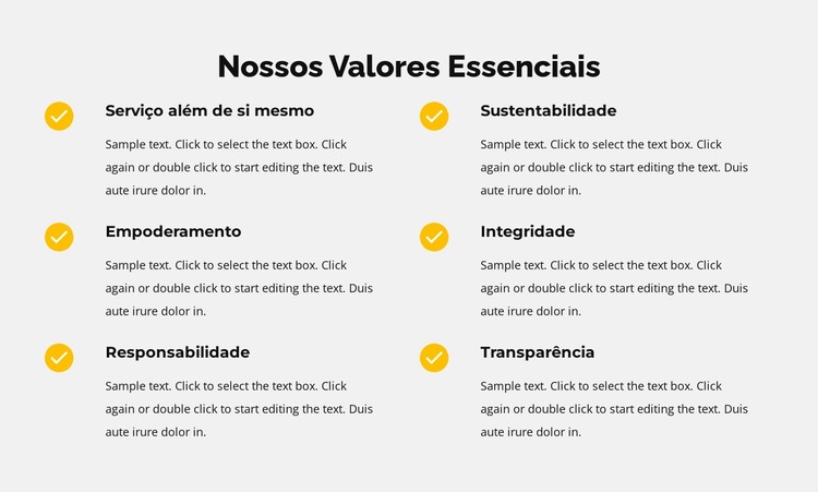 Nossos valores fundamentais na lista Modelo HTML