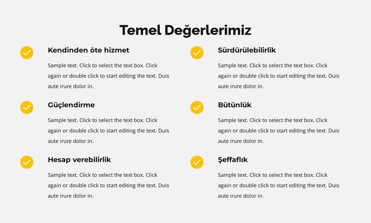 Listedeki temel değerlerimiz CSS Şablonu