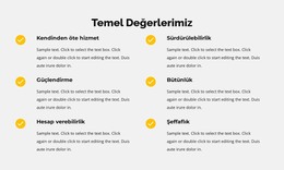 Listedeki Temel Değerlerimiz - Modern Web Şablonu