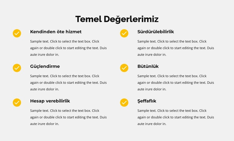 Listedeki temel değerlerimiz HTML Şablonu