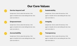 Our Core Values In List - Drag & Drop Web Page Design