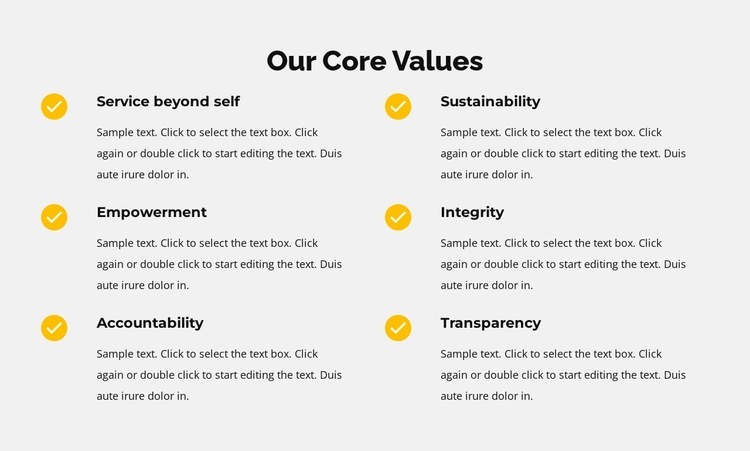 Our core values in list Web Page Design