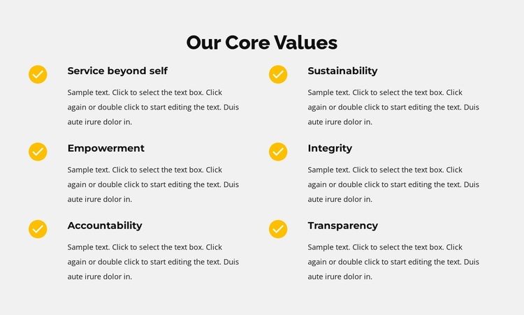 Our core values in list Website Builder Software