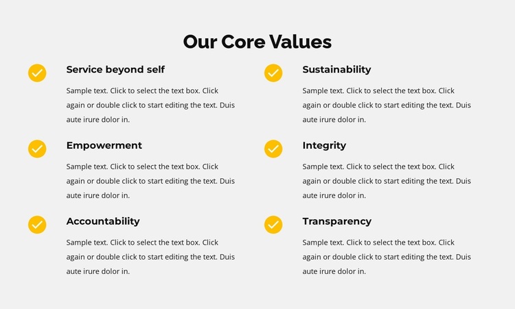 Our core values in list Website Design