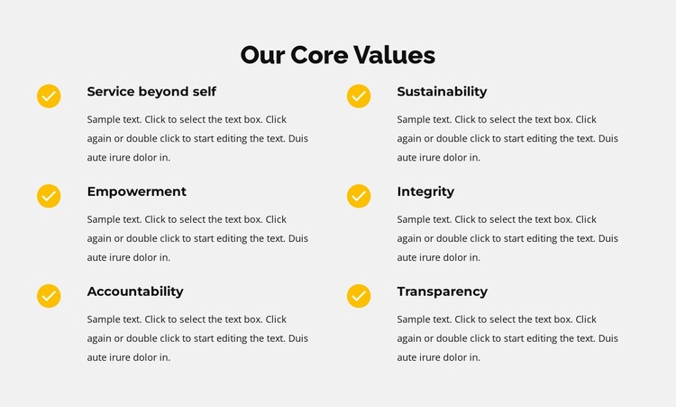 Our core values in list Website Template