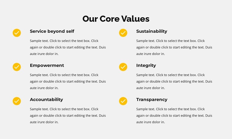 Our core values in list WordPress Theme