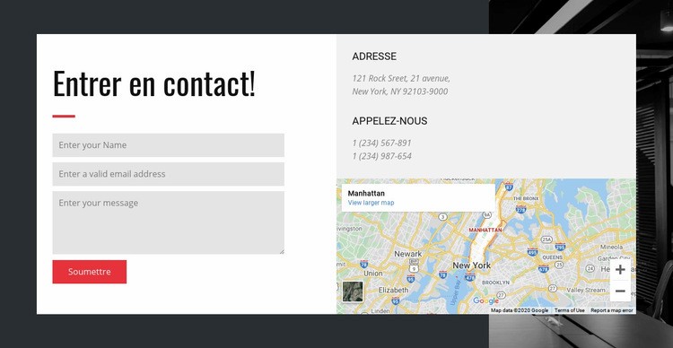 Options de contact Maquette de site Web