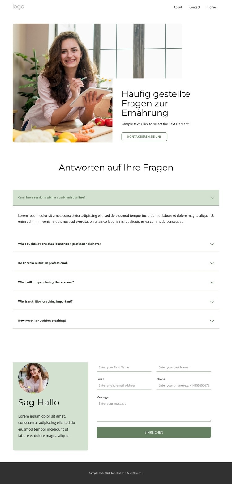 FAQs zur Ernährung HTML Website Builder