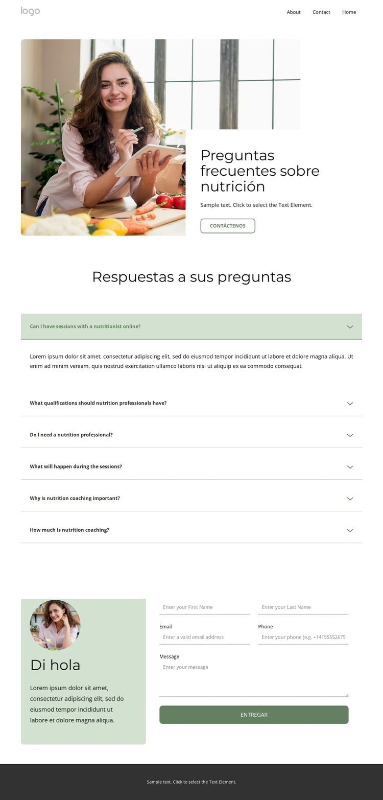 Preguntas frecuentes sobre nutrición Página de destino