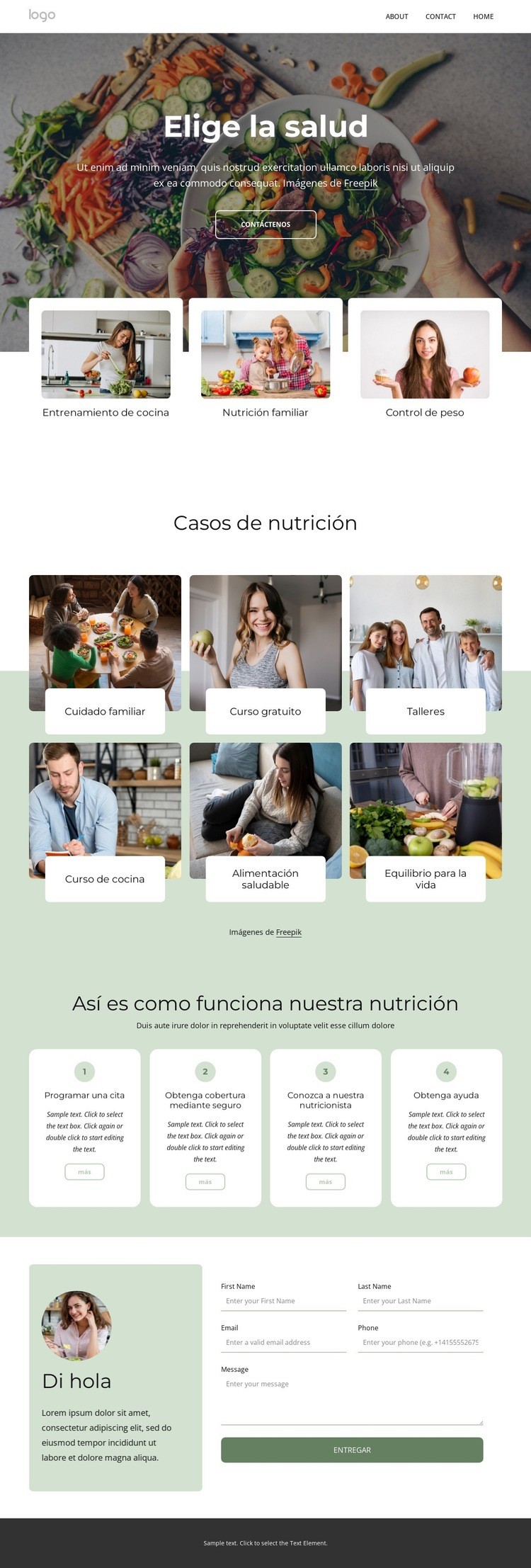 Consulta con nutricionista Página de destino