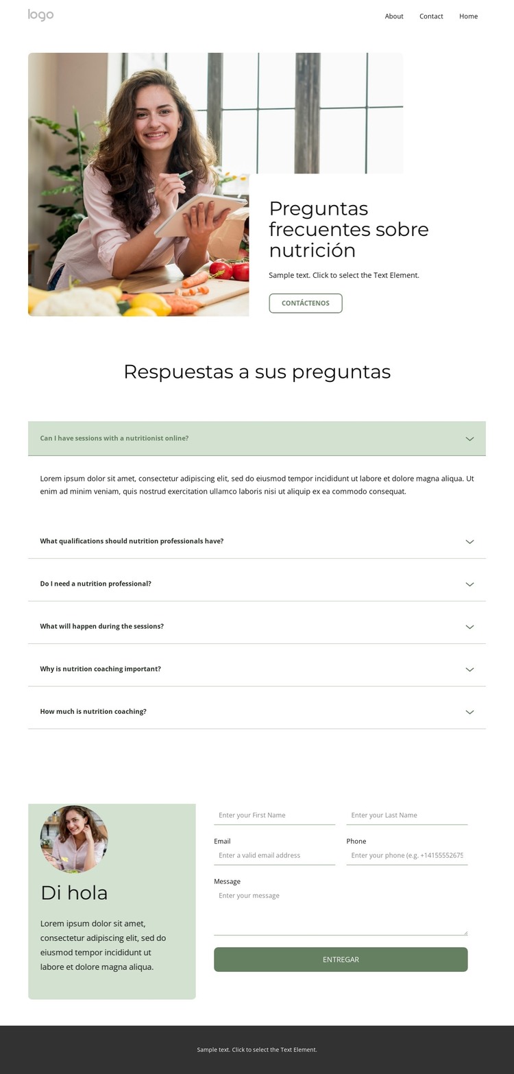 Preguntas frecuentes sobre nutrición Plantilla HTML