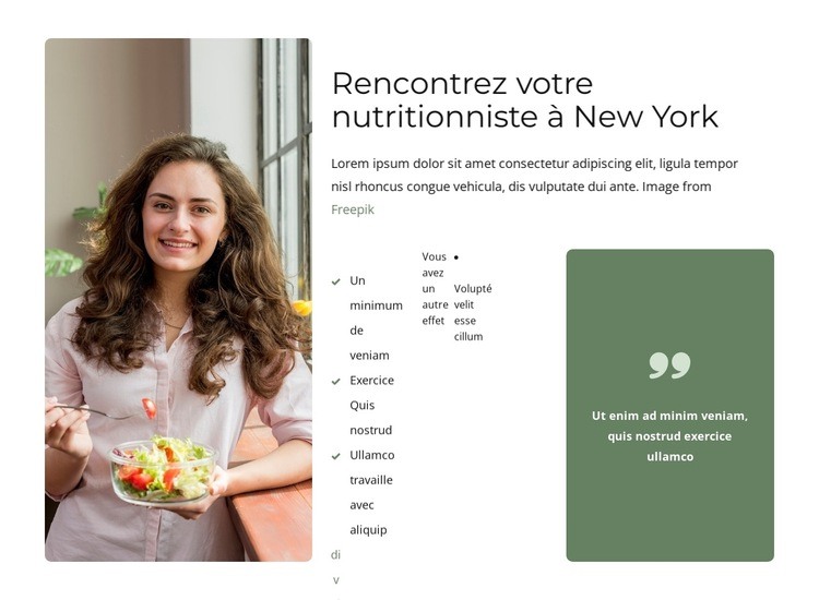 Nutritionniste certifiée à New York Maquette de site Web