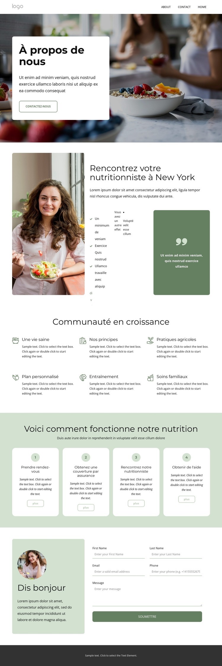 Nutritionniste certifiée Maquette de site Web