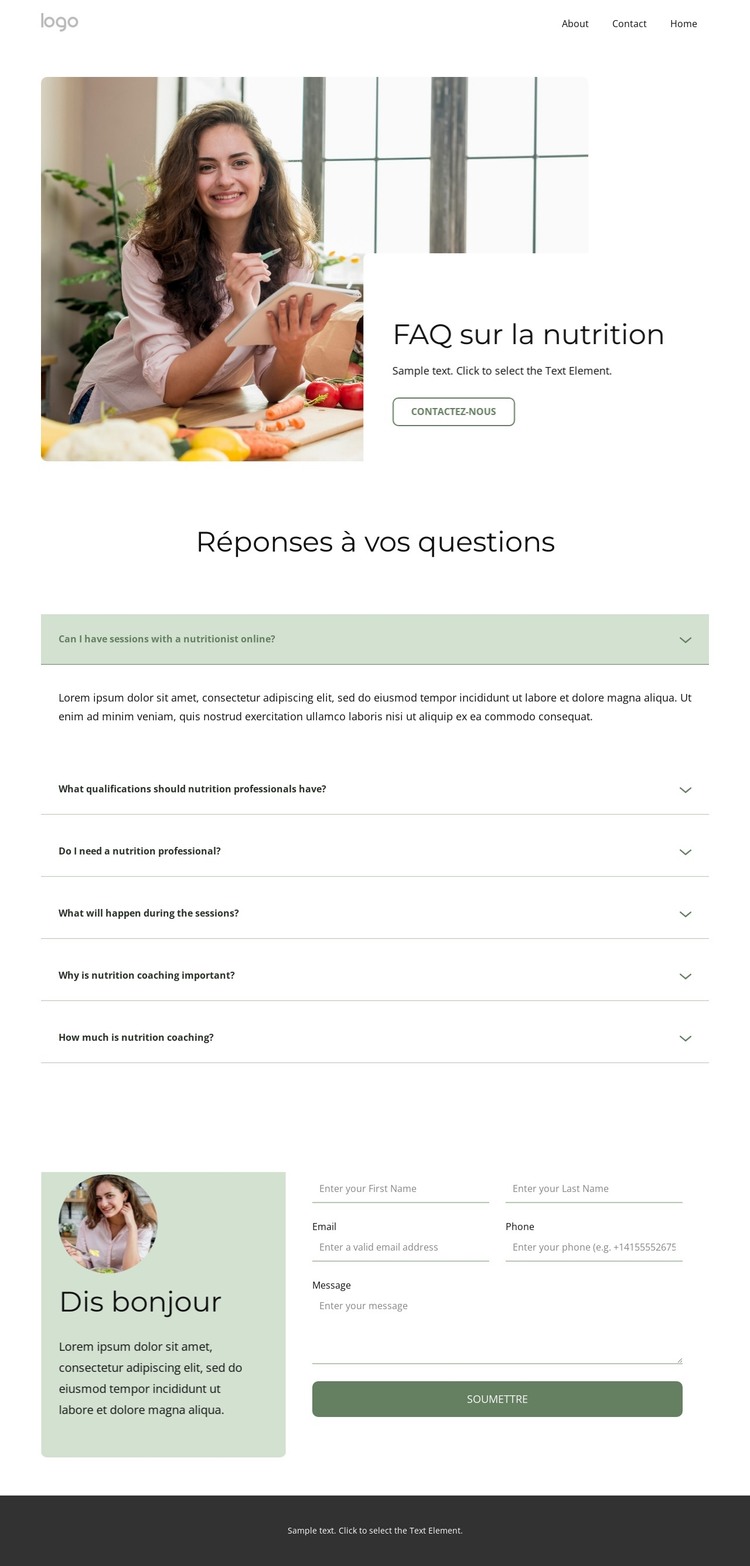 Questions fréquentes sur la nutrition Modèle HTML