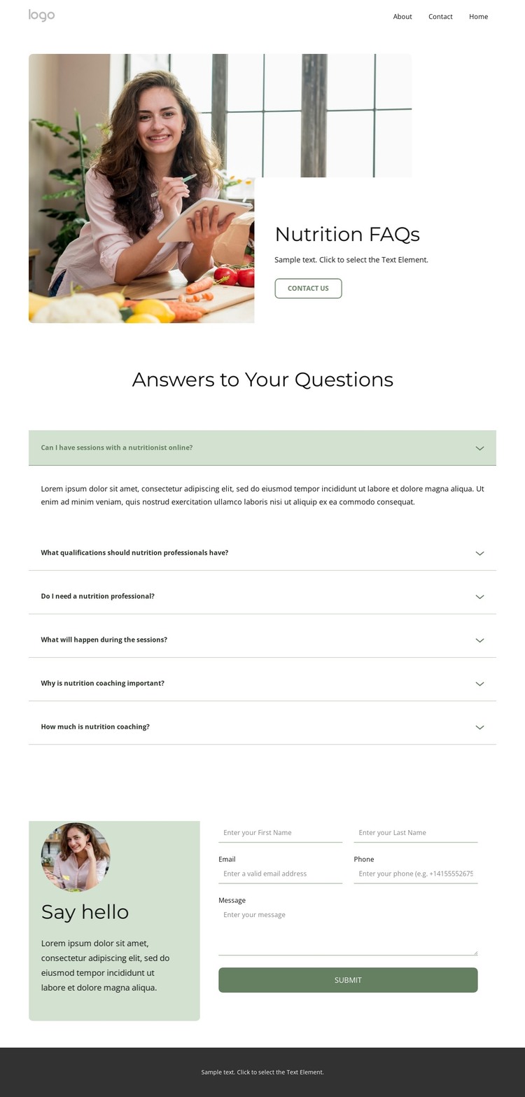 Nutrition faqs HTML Template