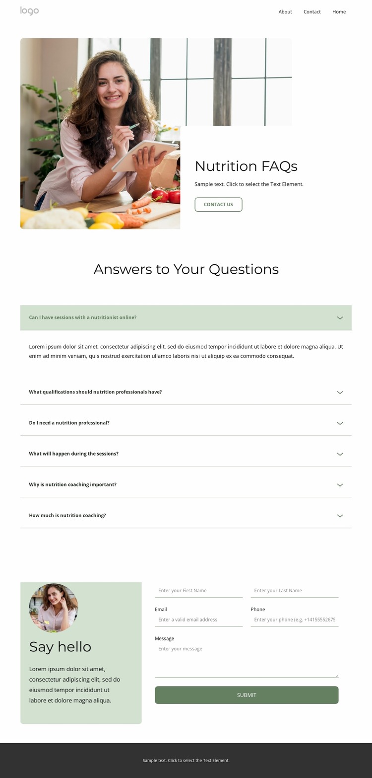 Nutrition faqs Html Website Builder