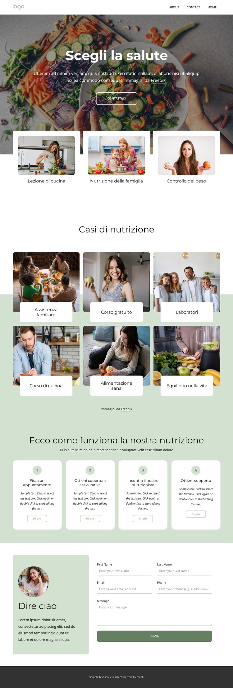 Consulenza nutrizionista Modello di sito Web