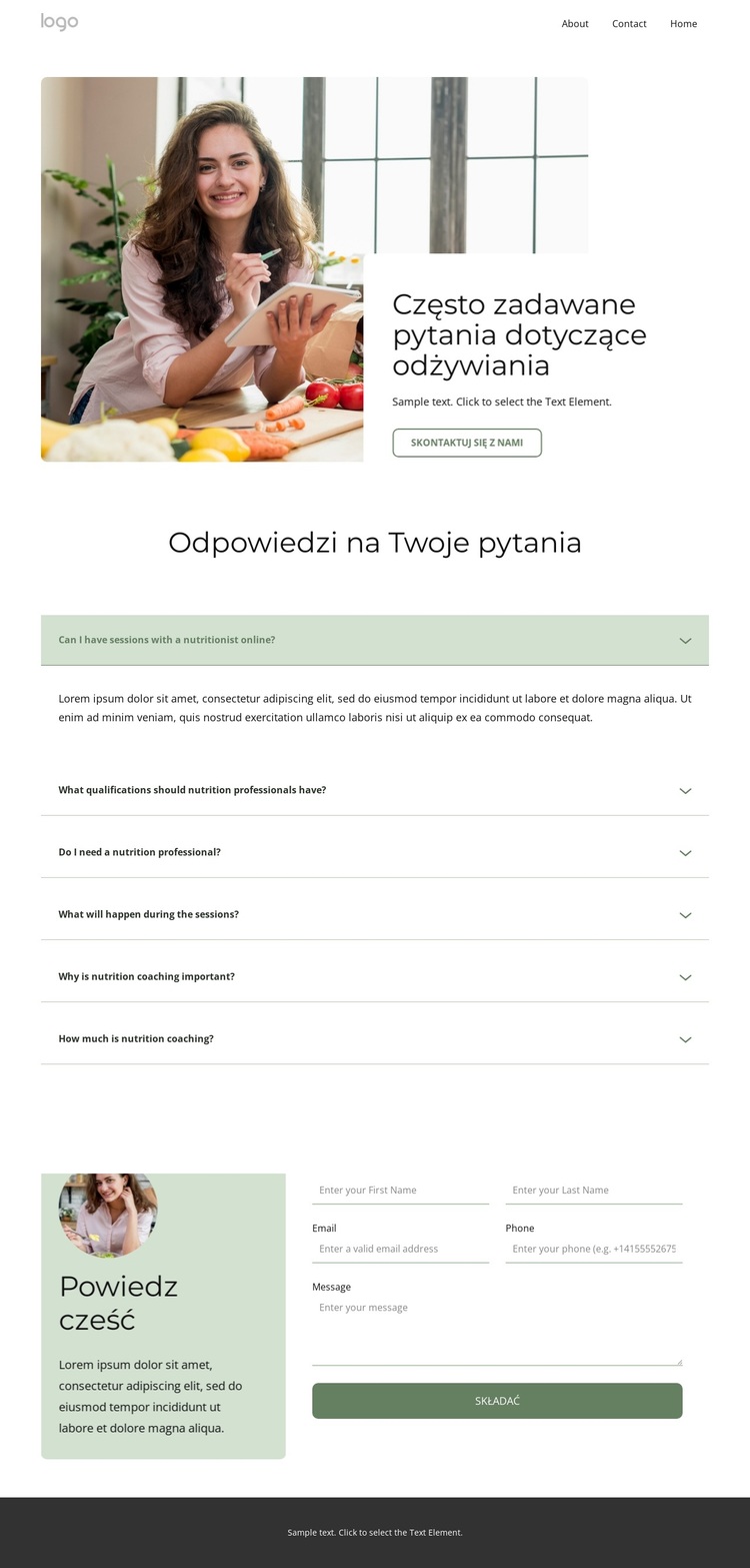 Często zadawane pytania dotyczące odżywiania Motyw WordPress