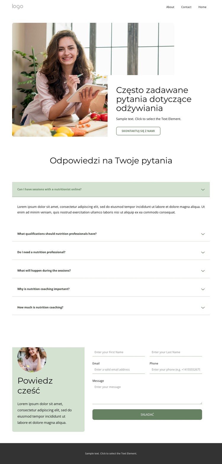 Często zadawane pytania dotyczące odżywiania Szablon CSS