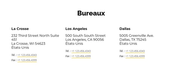 Adresses des bureaux Modèle de site Web