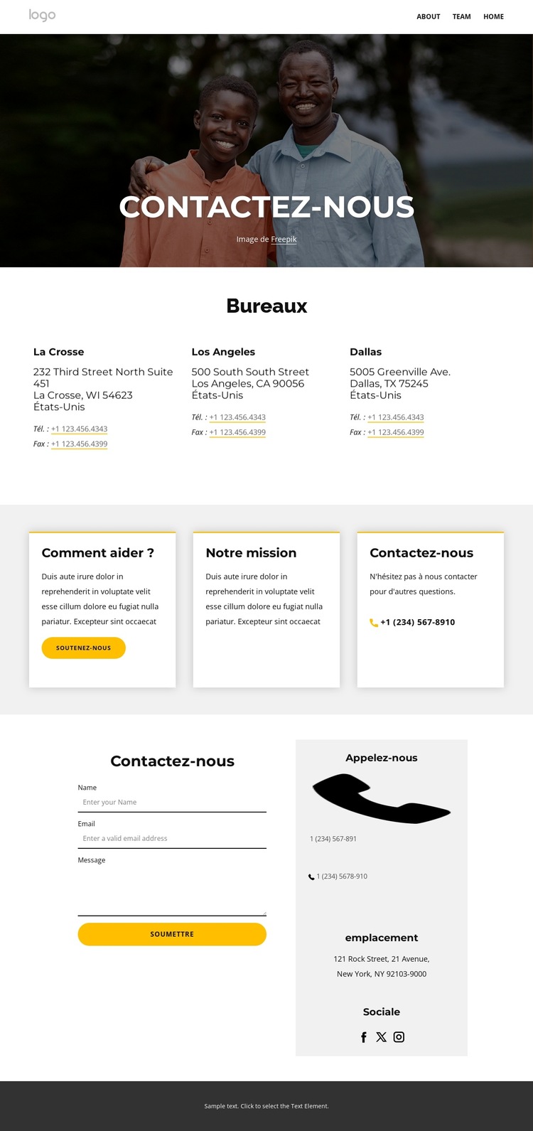 Page de contact Modèle de site Web