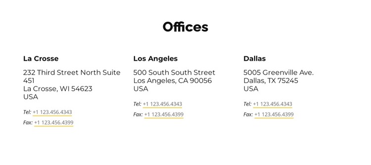 Offices  addresses HTML Template