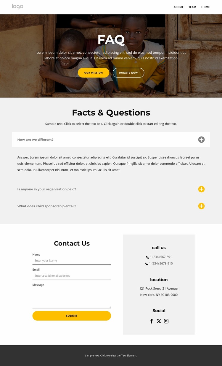 Facts and questions psge Html Website Builder