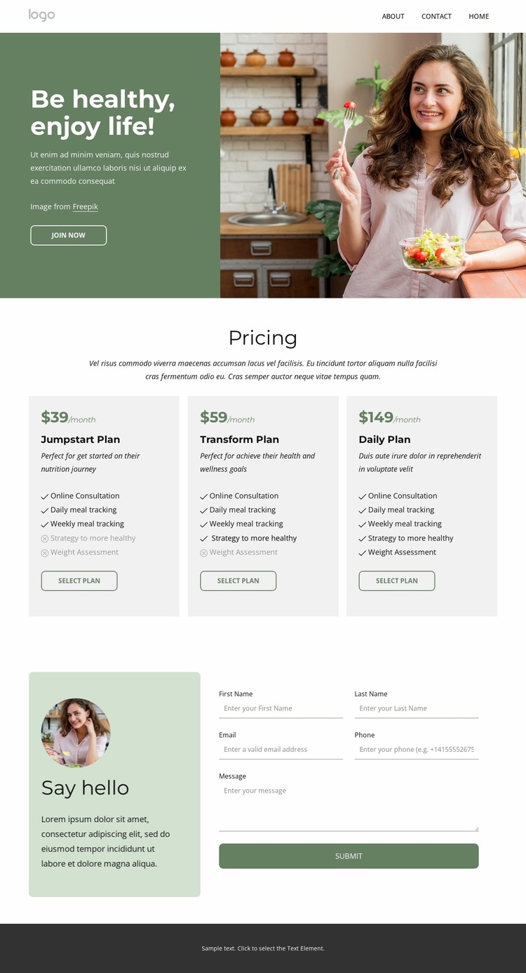 Health nutritionist Html Website Builder