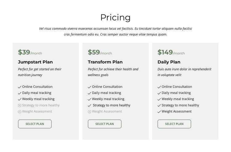 Packages and pricing Html Website Builder