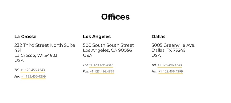 Offices  addresses One Page Template