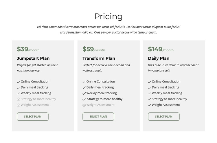 Packages and pricing One Page Template