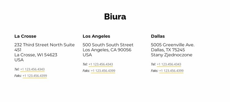 Adresy biur Kreator witryn internetowych HTML