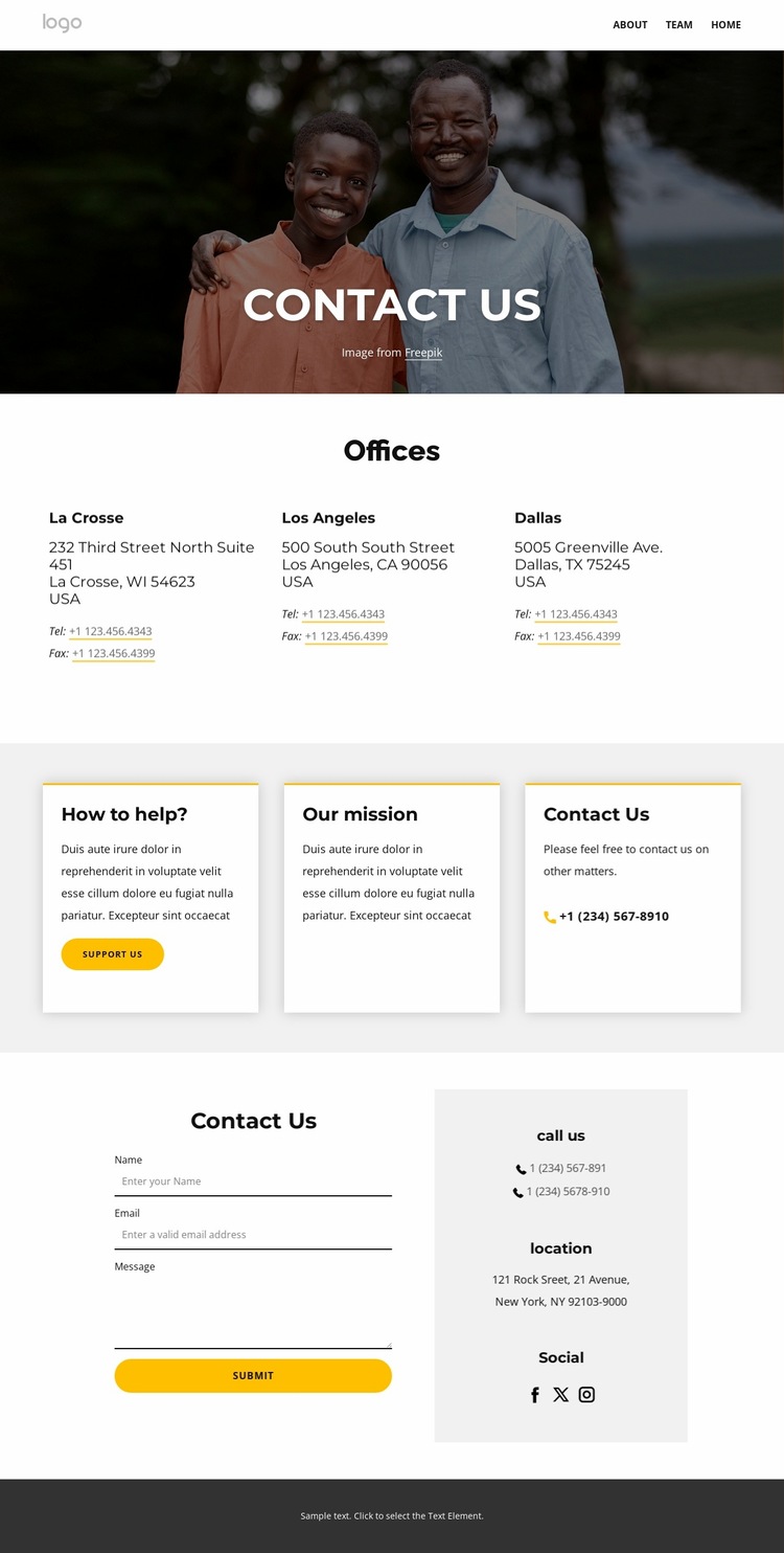 Contact us page Website Builder Templates